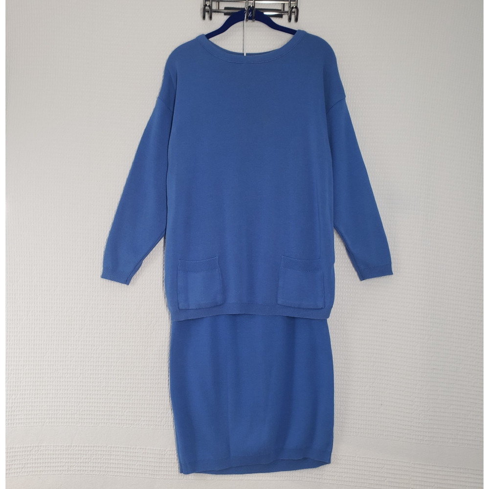 Vintage Robert Scott Ltd. Sweater Skirt Set Womens Medium Blue Maxi Knit Granny